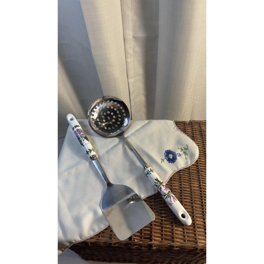 Portmeirion Botanic Garden Stainless Steel Serving Spoon & Pie Slice Porcelain